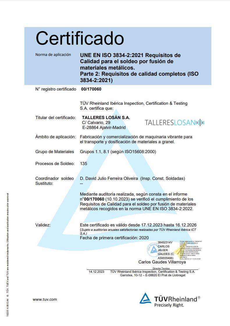 CERTIFICADO DE CALIDAD ISO 3834-22021