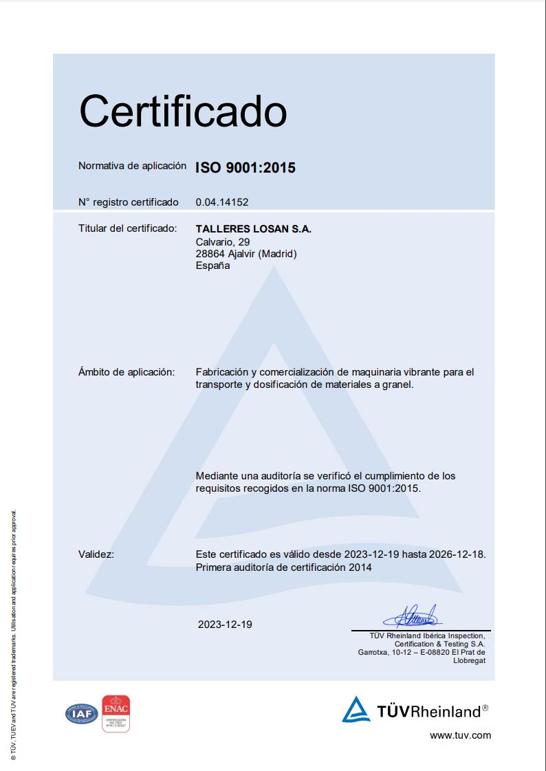 CERTIFICADO DE CALIDAD ISO 9001:2015
